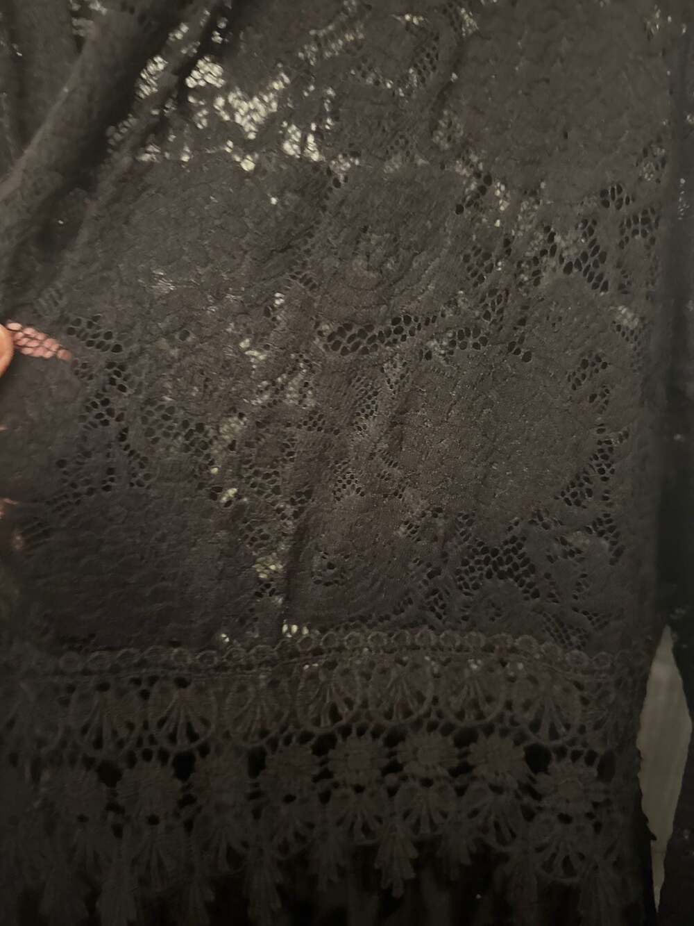 Vocal Black Lace and Flocked Velvet Rose Duster Cardigan Jacket - Picture 6 of 9